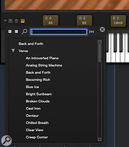 Usefully, the chord set presets provided in Verve can be loaded independently of the sound presets.