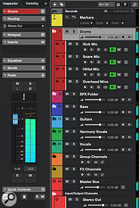 The new Folders can be opened/closed as before within the Project window’s Track List but, as shown within the Inspector panel, they now also have full audio capabilities.