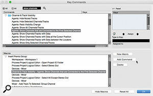 In the upper pane, you can see the command that allows us to select all tracks currently routed to the main Stereo Out. The lower pane lists the different steps that form the finished Macro.