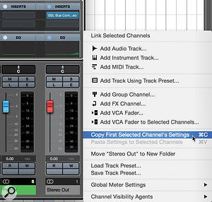 When the Macro has been run, it’s easy to copy and paste the channel settings from the Stereo Out to your new Premix bus. 