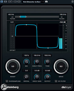 With filter settings like these, Distroyer can really add some punch to your kick's low end, even when working with a pre-mixed drum loop.