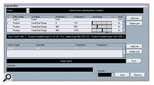 Here's an example described in the main text: a Logical Editor operation to select the first semiquaver beat in every crotchet of every bar.