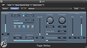 A simple quarter note delay in Logic Pro's Tape Delay plug-in.