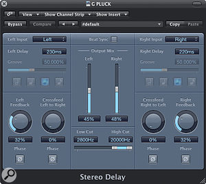 Heavily compressing a synth sound after the addition of delay and reverb can give the part an interesting sense of movement, as the effects are effectively ducked when the synth is played. Here, I've used Logic's own plug-ins to apply this effect to a simple plucked-string patch to create a much more complex, and richer-sounding result.