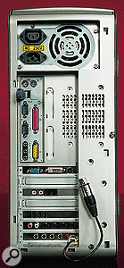 The motherboard's built-in audio I/O is sensibly disabled in the BIOS, and its connectors appear on the back panel along with standard PC USB, mouse, serial, parallel and Game/MIDI ports, and the flying lead allowing you to attach a mic to the Joemeek MQ1.