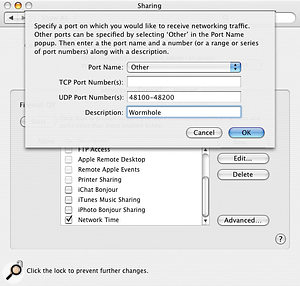 This is the Network pane in OS X's System Preferences. Here you can 'open ports' to allow network traffic through OS X's built-in firewall — if you have it enabled, that is.