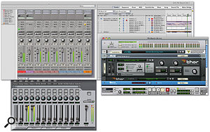 Three approaches to input monitoring: an Input Monitor-enabled audio track handles the signal from Reason 4 (above), while an aux track is set up to receive the return from a Yamaha REV500 effects unit. Meanwhile, MOTU's CueMix Console (lurking bottom left) provides a zero-latency monitor of a Korg Radias synth.