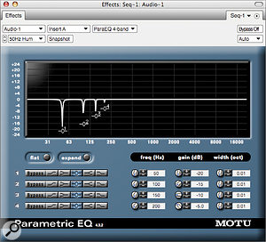 A 'hum killer' EQ set up to cut 50Hz mains hum and its harmonics.