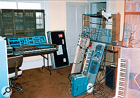 Emu's office at Broadway, Santa Cruz, in December 1980. The Audity can be seen on the left and various modulars on the right at the top of the picture, while the Emulator is taking shape on the floor in the foreground. Photo courtesy of Scott Wedge.