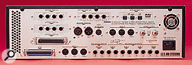 The E4 Platinum's rear panel, where the full weight of the range of built-in options becomes apparent. The four expansion option ports are filled with analogue output expansion boards, a second SCSI option, analogue inputs, and an ADAT optical I/O board. AES/EBU digital connections are also available on XLRs, and there are word clock and two full sets of MIDI connections as standard. This connectivity is impressive, but it's the RFX32 inside the Platinum that really makes the difference, allowing complex routing assignments and extensive processing of the signals flowing in and out of all of these connectors.