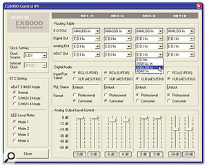 Each EX8000 expansion box has its own Control Panel containing numerous options, although there are only eight channels of I/O between each EX8000 and the PCI host card.