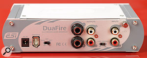 As an alternative to the usual quarter-inch jack inputs, the Duafire offers a pair of RCA phono sockets for connecting a turntable.