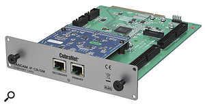 The first commercially viable audio-over-Ethernet systems were CobraNet (above) and EtherSound, as implemented here in expansion cards for Tascam and Yamaha digital mixers.