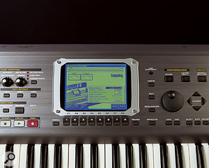 The large display is inviting, but it's not a touchscreen. Mind you, the eight 'soft' keys underneath line up better with their on-screen tabs than on the original Fantom! The Sampling Standby display is shown, complete with on-screen input metering.