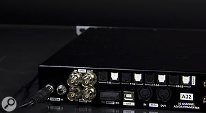 Ferrofish have crammed an astounding amount of connectivity in 1U of rack space. As well as the profusion of DB25 connectors for the analogue I/O, there are colour-coded ADAT ports, both optical and coaxial MADI, and, very unusually, two power inlets, allowing for a  dual-redundant power supply configuration.