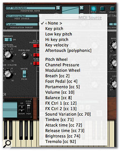 Minimonsta's MIDI modulation options.