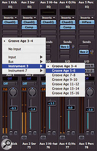 Selecting inputs to Aux objects from Groove Agent.