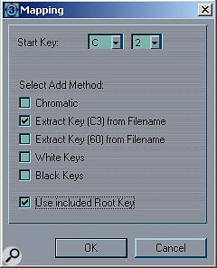 The Mapping window, used when importing your own samples.