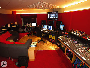 Harry Gregson-Williams's work area at Wavecrest — featuring no fewer than five Yamaha 02R mixers (right).