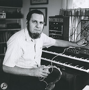 Herb Deutsch co-inventor of the Moog pictured with a prototype modular synthesizer.