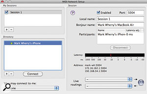 Using Core MIDI on both a Mac and an iOS device enables a Network Session to be created that sends and receives MIDI data between the two systems.