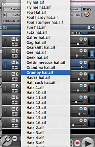 Assigning sounds to channels from the drop-down list in the RTAS plug-in version of iDrum.