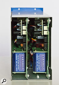 The module is covered on both sides by its metal case, but from the rear you can see the pair of Carnhill output transformers (bottom) and the discrete gain stage (top).