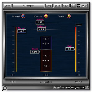 Bass processing included another URS Fulltec EQ (top), while Sony's Oxford Dynamics was used to compress the live bass and Waves' Renaissance Compressor (bottom) was used to duck it every time the kick drum hit.