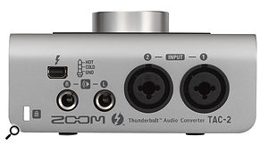 The small number of physical connectors on modern laptops means there is still a role for smaller Thunderbolt interfaces, such as the Zoom TAC2 pictured here, as they can often reliably be daisy-chained with other Thunderbolt devices.