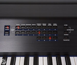 Patch-selection and management controls are to the right of the MP8's top panel, including the buttons for switching between Sound and Setup mode.