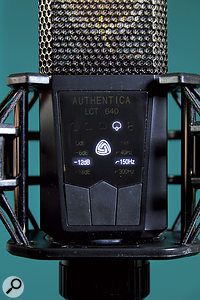 The various pad, filter and polar-pattern settings are accessed via this backlit menu system on the front of the mic.