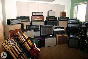 The Amp Room, where Line 6 conduct their modelling tests, features a bewildering array of old amps and guitars.