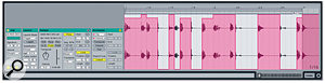 A Volume envelope quantised to the grid is a quick way to cut beats from a loop.