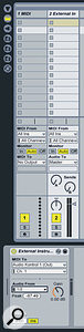 The MIDI track on the right has an audio path, thanks to the External Instrument plug-in on its Device Chain.