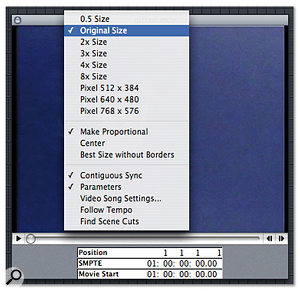 Clicking and holding on the Movie window gives a variety of options, including display size, and a shortcut to the Video Song Settings. The Find Scene Cuts option automatically scans the video file for hard changes, before setting markers to the cuts.