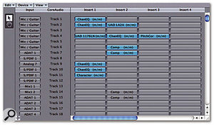 The Audio Configuration window shows all the audio objects available to your current Song. One extremely useful feature of this window is that you can copy and paste entire audio setups between different Songs — an invaluable time-saving measure if you're working on a number of Songs with the same instrumentation.