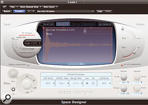 Space Designer running a setting created from a custom impulse response of a Vox guitar cab.