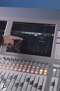 Although you can control surround panning from the assignable rotary controls, it's easier to just drag the surround panner around on the touchscreen. Although you can control surround panning from the assignable rotary controls, it's easier to just drag the surround panner around on the touchscreen.