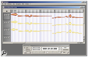 Melodyne's Arranger window and transport bar.