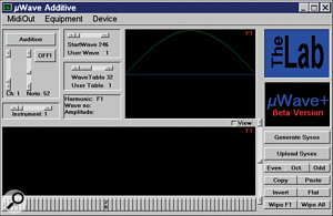 The µwave+ utility makes additive synthesis for wavetable creation easy.