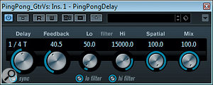 Many different delays were used in this month’s remix to add depth and variety to the soundscape: Cubase’s Ping Pong Delay added stereo rhythmic interest to the main verse guitar; Lexicon’s Dual Delay provided an opposition-panned slapback for the chorus guitars; Cubase’s Stereo Delay gave the guitar solo its own stereo-widened, tempo-sync’ed echoes; and Fabfilter’s Timeless 2 generated a  softly modulated panning tempo-delay for the lead vocals. 