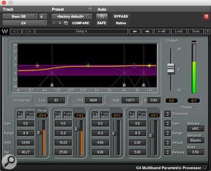 One band of the Waves C4 Multi-band Compressor was used to control the low-bass — without suppressing the mid-range. 