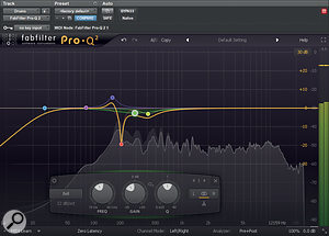 Most of the drum tracks benefited from some cutting in the low-mids to remove some unpleasant resonances and general 'boxiness', while Soundtoys' Sie-Q played a big part in re-shaping their tone.