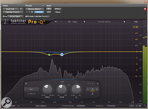 Removing some upper bass and low mids from the drum bus reduced the overall ‘weight’ of the drums.