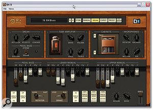 'Organ' view gives better access to the drawbars than Manual view, and provides quick access to the modelled 'Tube Amplifier' and speaker cabinet options.