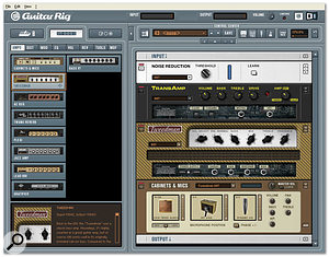 Guitar Rig 2 in action, showing the versatile new Tweedman amp, the modelled Sansamp distortion box and the noise filter. 