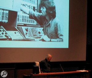 Music and video artist Bill Buxton on stage at NIME, 'then' (above) and 'now' (below).