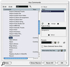 The Key Commands window has been tidied up in Nuendo 2, in addition to adding more features such as Presets and Alternative Key Sets.