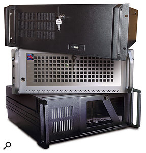 A rackmounting case like these ones used by (top to bottom) NuSystems, Red Submarine and Millennium Music will protect your PC far better than any desktop or tower case when on the road, and they have lockable front panels to prevent tampering while they're on stage.