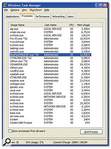 In Windows x64, the Task Manager will show you the processes that are running in 32-bit compatibility mode using the WOW64 emulation layer, such as Emu's Patchmix DSP utility, highlighted here.